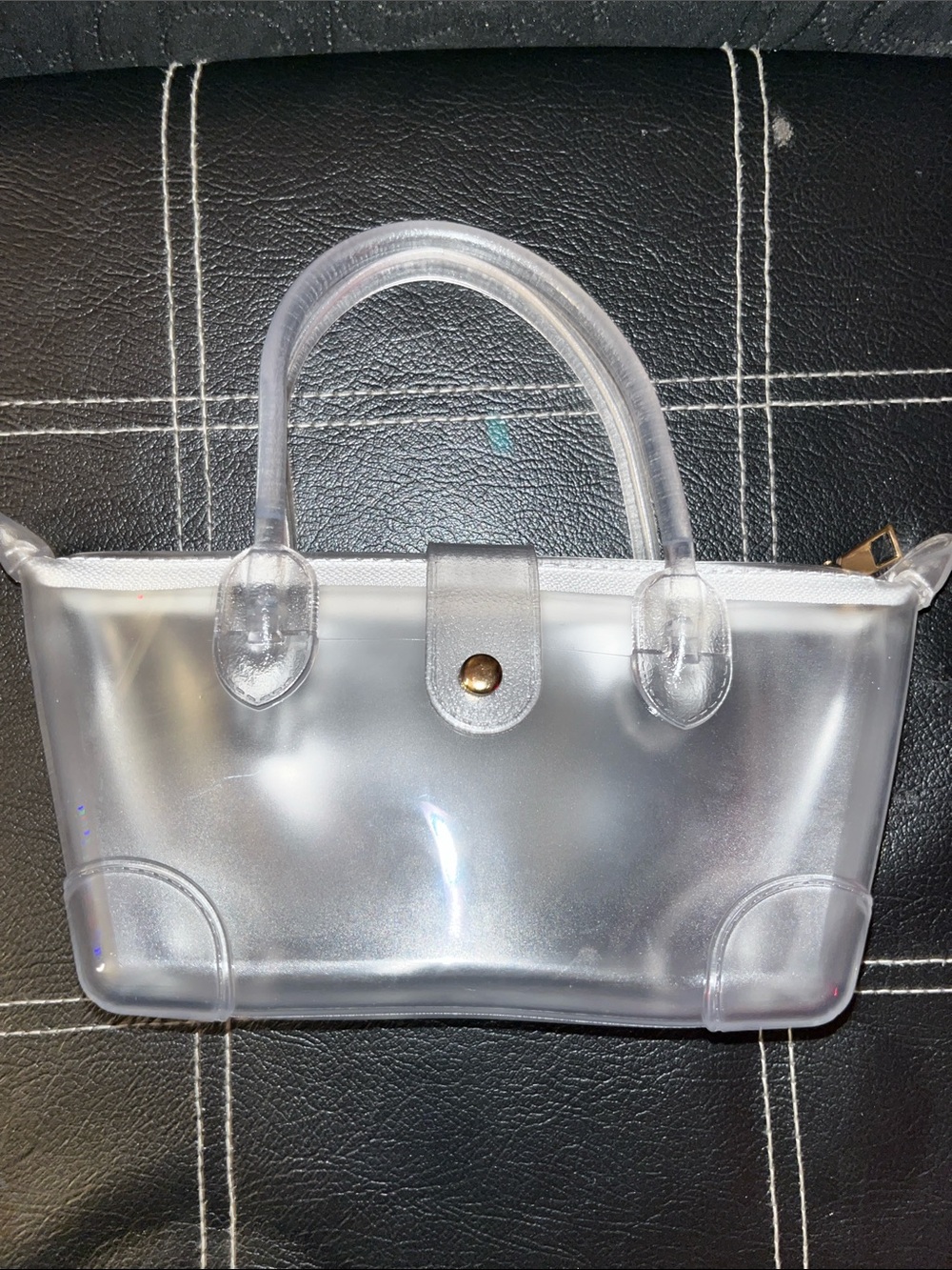 Small Clear PVC Tote Bag with Top Snap Closure - Transparent